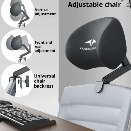 Adjustable Chair Headrest and Lumbar Support Pillow, Classic Black with Sponge or Memory Foam Core
