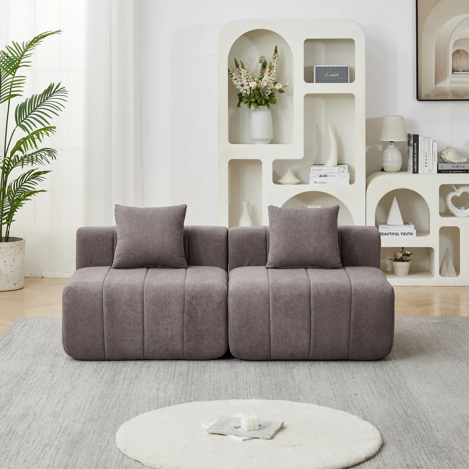 Chenille Sectional Sofa with 2 Pillows,symmetrical Modular Sofa Sectional for Bedroom, Living Room, Office for Leisure or Nap, Reading Room, and Lobby
