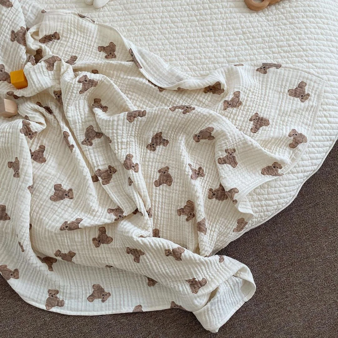 Children's Full-print Bear Double-layer Gauze Blanket and Quilt