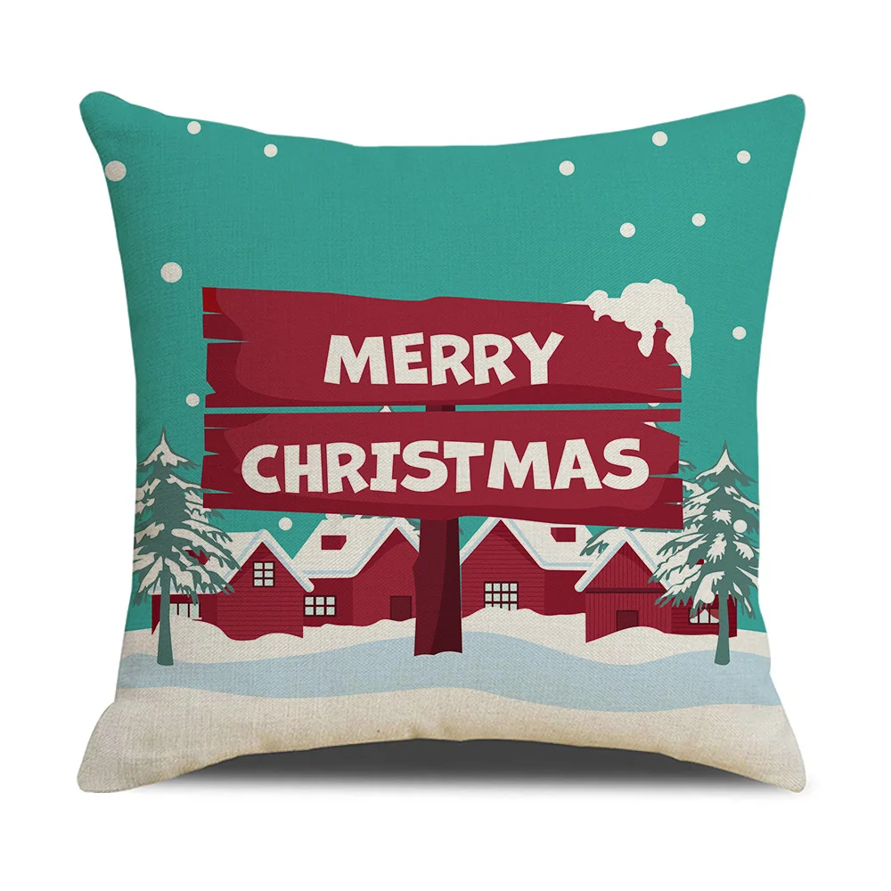 Christmas Pillowcase Linen Cartoon Print