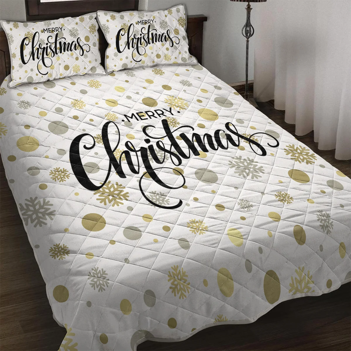 Merry Christmas Microfiber Quilt Set with 2 Pillowcases, Lightweight 3D Bedding