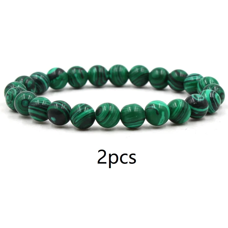 Malachite strand bracelet, round 8 cm beads, unisex matte black style