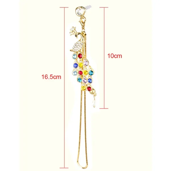 Colorful Crystal Diamond Peacock Dust Cap Pendant for Cell Phone 3.5mm Jack