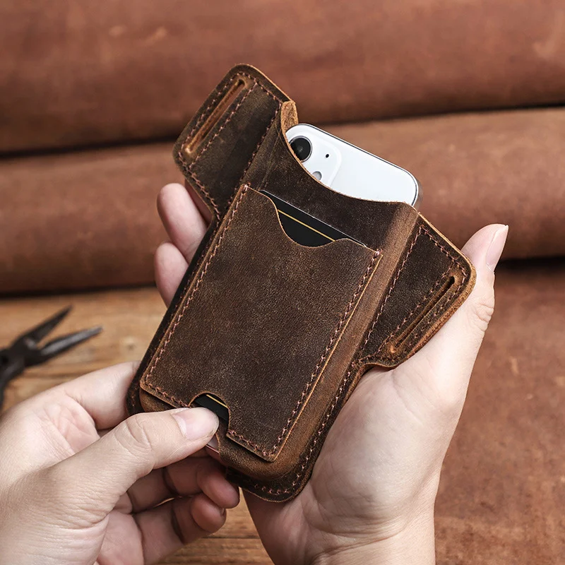 Compatible with Apple, Suitable for Iphone12 Mobile Phone Protective Cover Crazy Horse Leather Card Belt Mobile Phone Holster