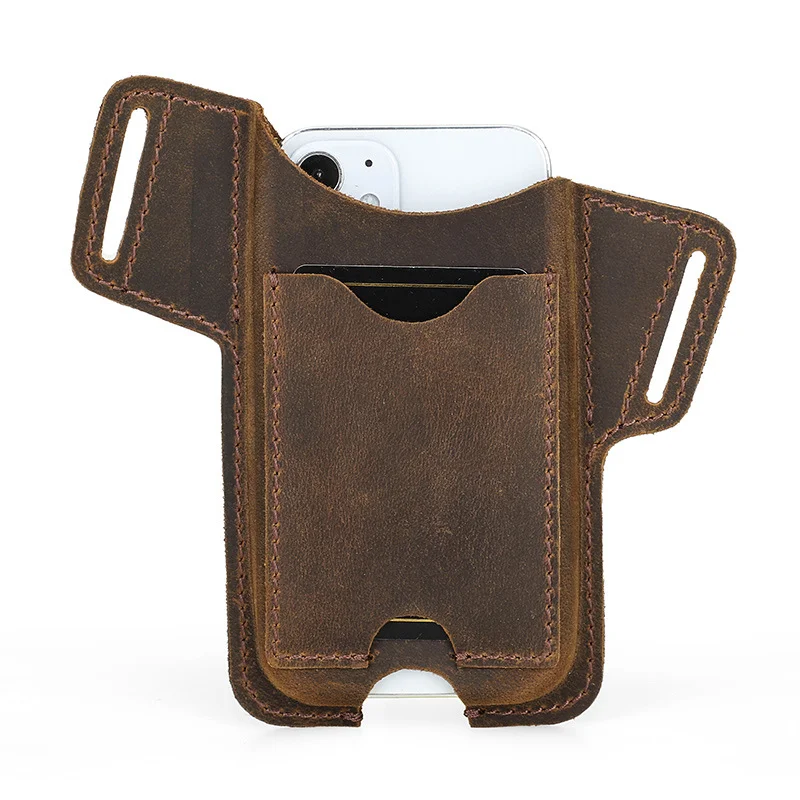 Compatible with Apple, Suitable for Iphone12 Mobile Phone Protective Cover Crazy Horse Leather Card Belt Mobile Phone Holster