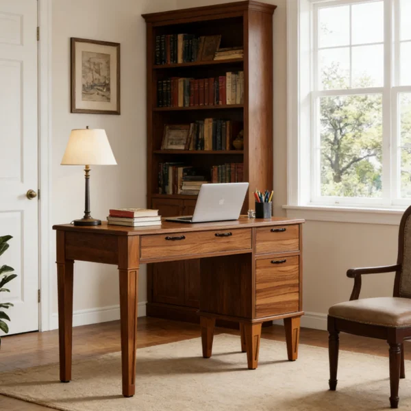 Brown Wood Grain Computer Desk with Drawers and File Cabinet
