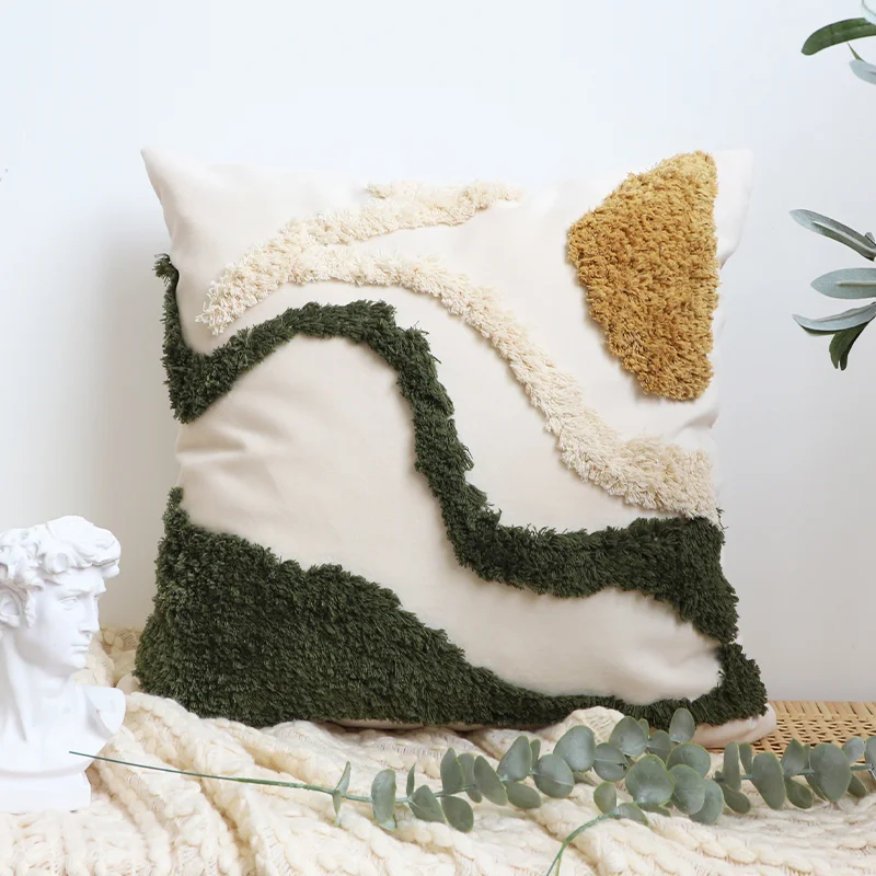 Contrasting Color Art Tufted Pillow Pillow