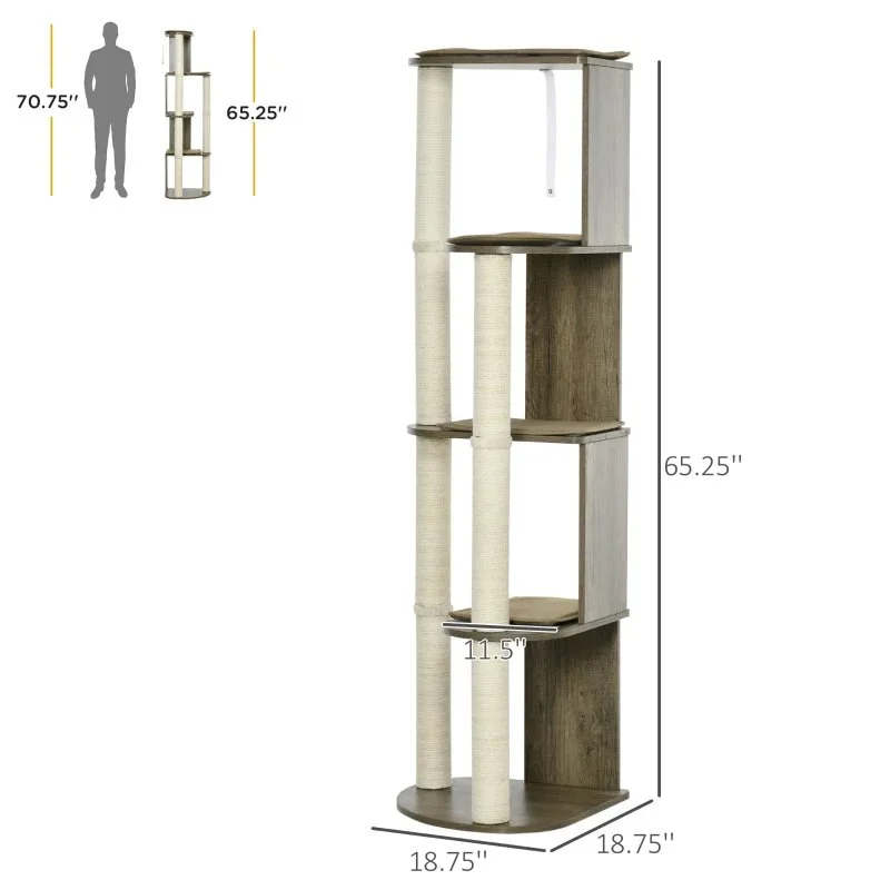 Corner Modern Cat Tree Tall for Climbing, Large Multilevel Cat Tower with Scratching Posts, Small-fit Kitten Tower with Sisal, Cream White