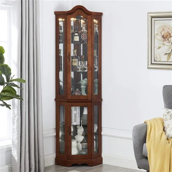 Corner Rare Cabinet with Lights, Excluding E26 Light Bulbs