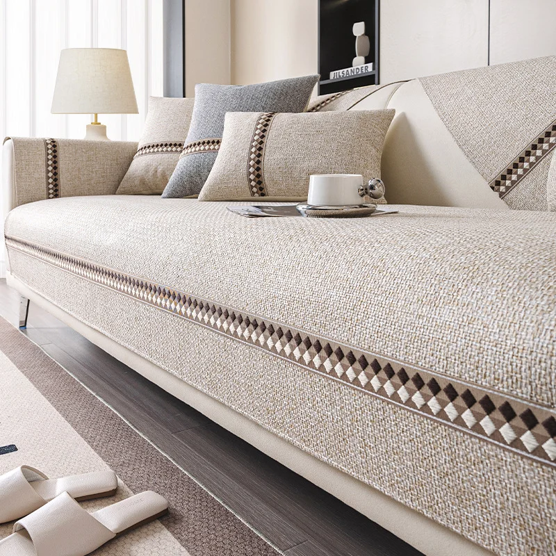 Cotton and Linen Sofa Cushion Four Seasons Universal Non-slip Sofa Cover Light Luxury