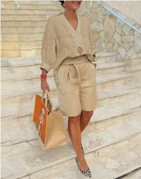 Cotton and Linen Women's Clothing Fashion Casual Set