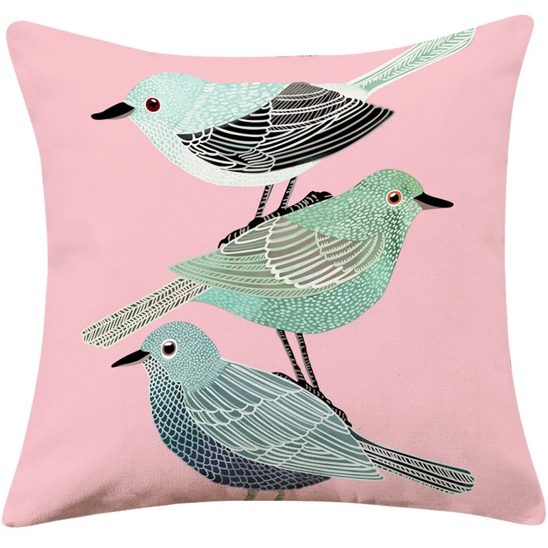 Country Pastoral Flower and Bird Cushion Cotton and Linen Pillowcase