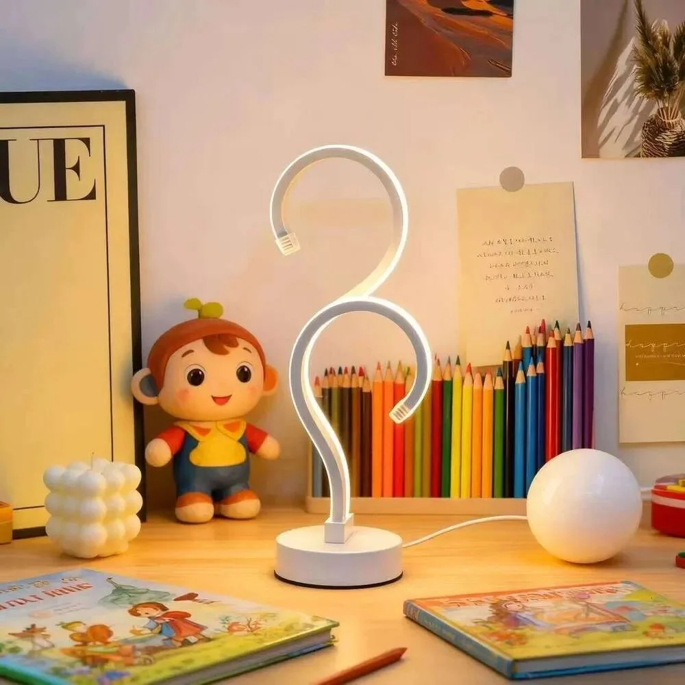 White S-Curve Desktop Lamp with USB Power and Three Color Modes