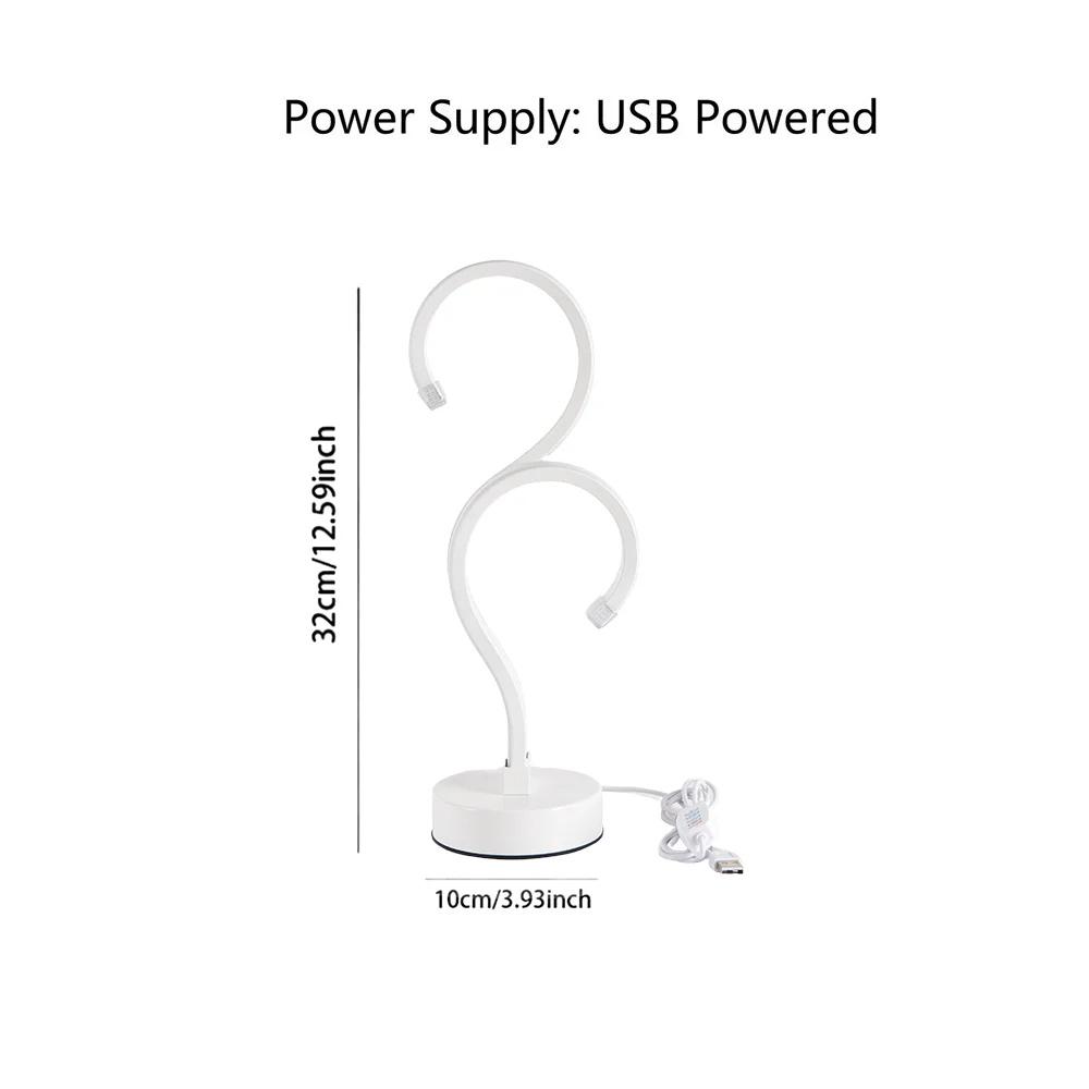 White S-Curve Desktop Lamp with USB Power and Three Color Modes