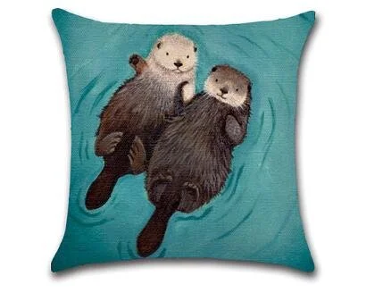 Cross-border Special for the New Hand-drawn Hand-painted Cross-border Hot Seller of the Romantic Otter Household Pillow Cover Car Cushion Cover