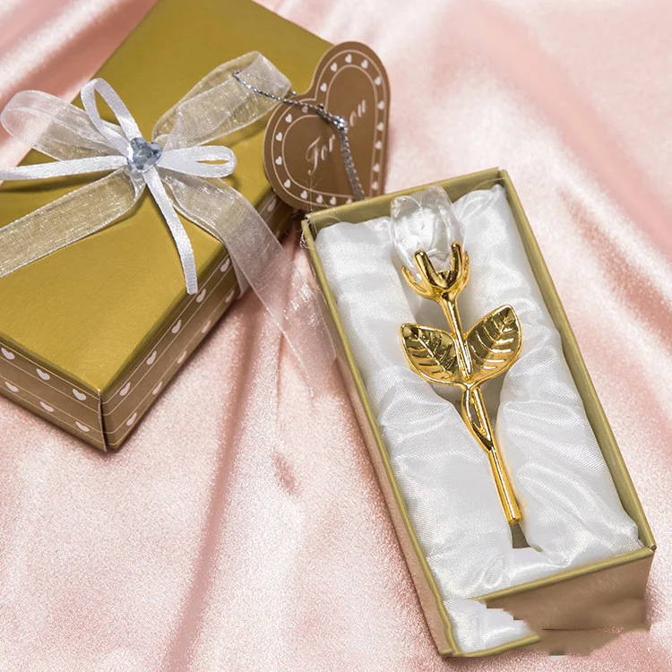 Crystal metal rose – colorful crystal rose with gold stick or silver bar, small decorative gift for weddings and Valentine’s Day