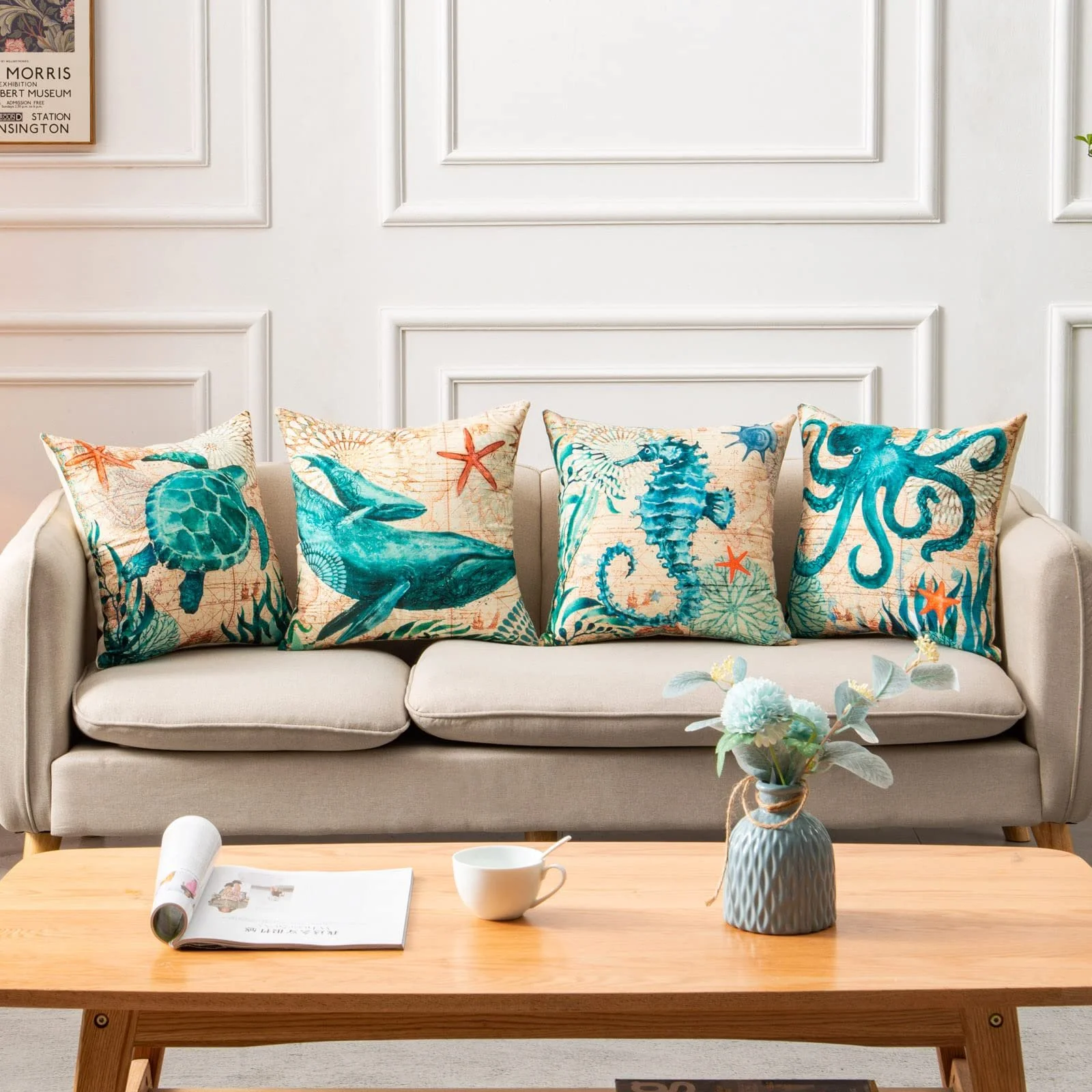 Cushion Covers Sea Turtle Printed Throw Pillow Cases for Home Decor Sofa Chair Seat