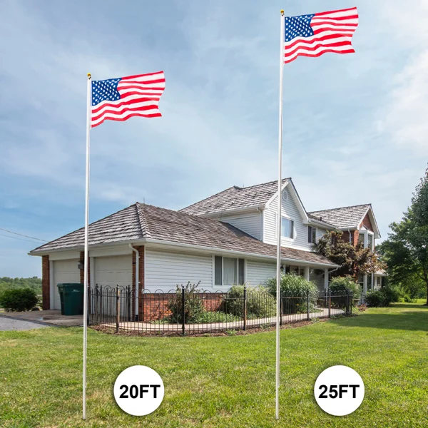 25ft Adjustable Aluminum Flagpole Kit with US Flag – Sectional, Rust‑Proof, Easy Raise/Lower
