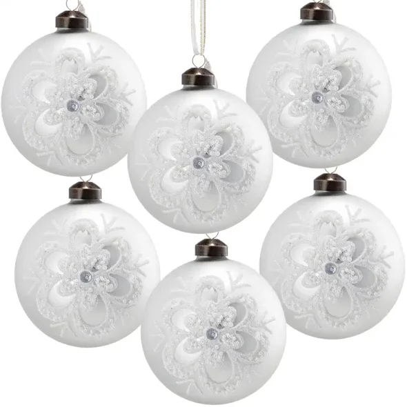 D3.9 Christmas Ball Ornaments, Glass Decorative Hanging Ball Christmas Tree Ornaments for Holiday Party Decorations, Set of 6