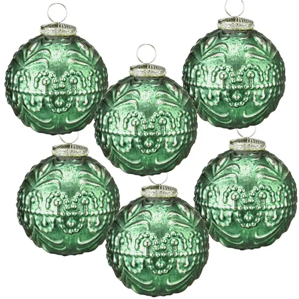 D3.9 Christmas Ball Ornaments, Glass Decorative Hanging Ball Christmas Tree Ornaments for Holiday Party Decorations, Set of 6