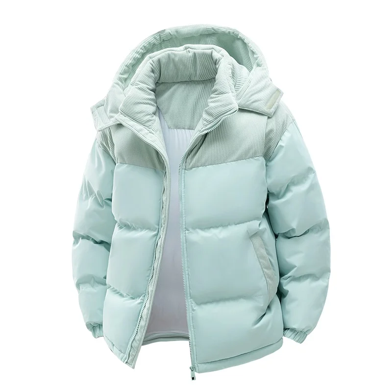 Detachable Hood Padded Winter Jacket with Color Block Patchwork Design