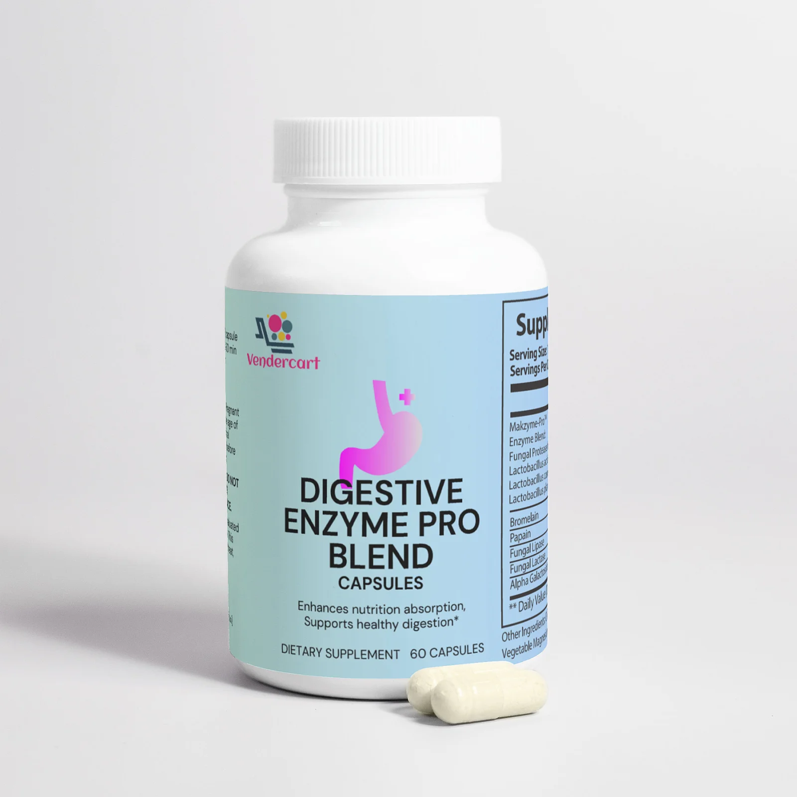 Digestive Enzyme Pro Blend Supplement with Bromelain Papain and Probiotics for Protein Fat Carbohydrate Digestion