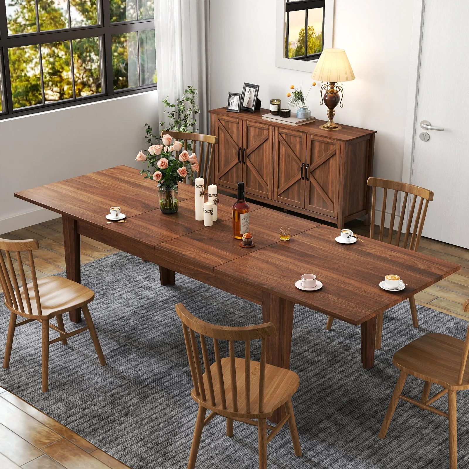 Dining Table,106.3 in Large Extendable Kitchen Table