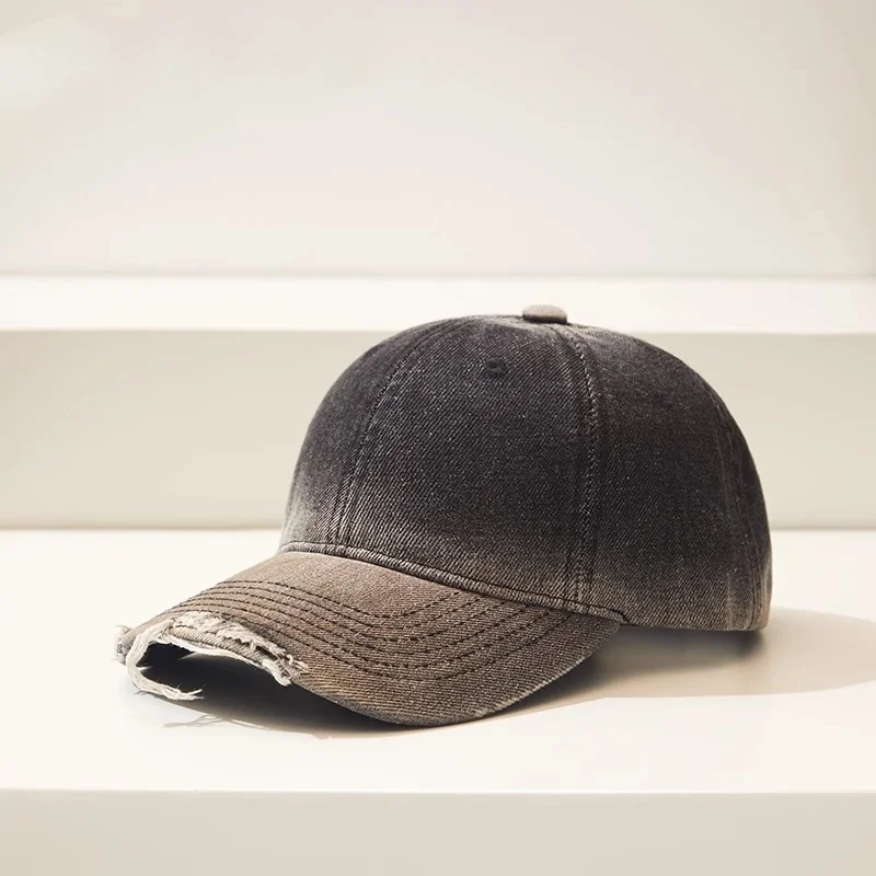Distressed Ripped Cotton Baseball Cap with Gradient Wash, Adjustable Fit