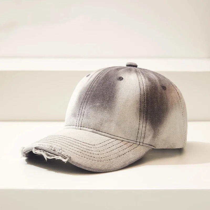 Distressed Ripped Cotton Baseball Cap with Gradient Wash, Adjustable Fit