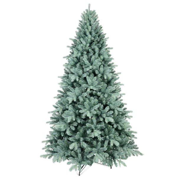 Artificial 8ft Blue Green Tint Christmas Tree with 2458 Pe Pvc Mixed Branch Tips, Memory Wire Iron Wire, Hinged Premium & Foldable Base for Indoor Holiday Decorating Artificial 8ft