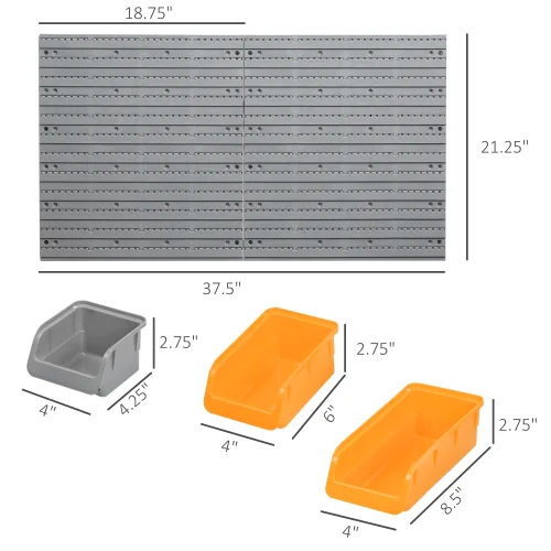 Orange wall‑mounted pegboard tool organizer kit with 44 bins, hooks, and bins for garage