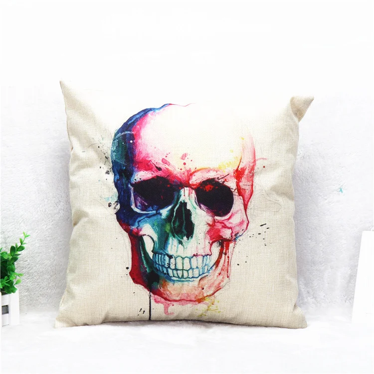Ebay Foreign Trade Hot Cool Colorful Linen Sofa Pillow Pillowcase on Skull Home Furnishing Custom