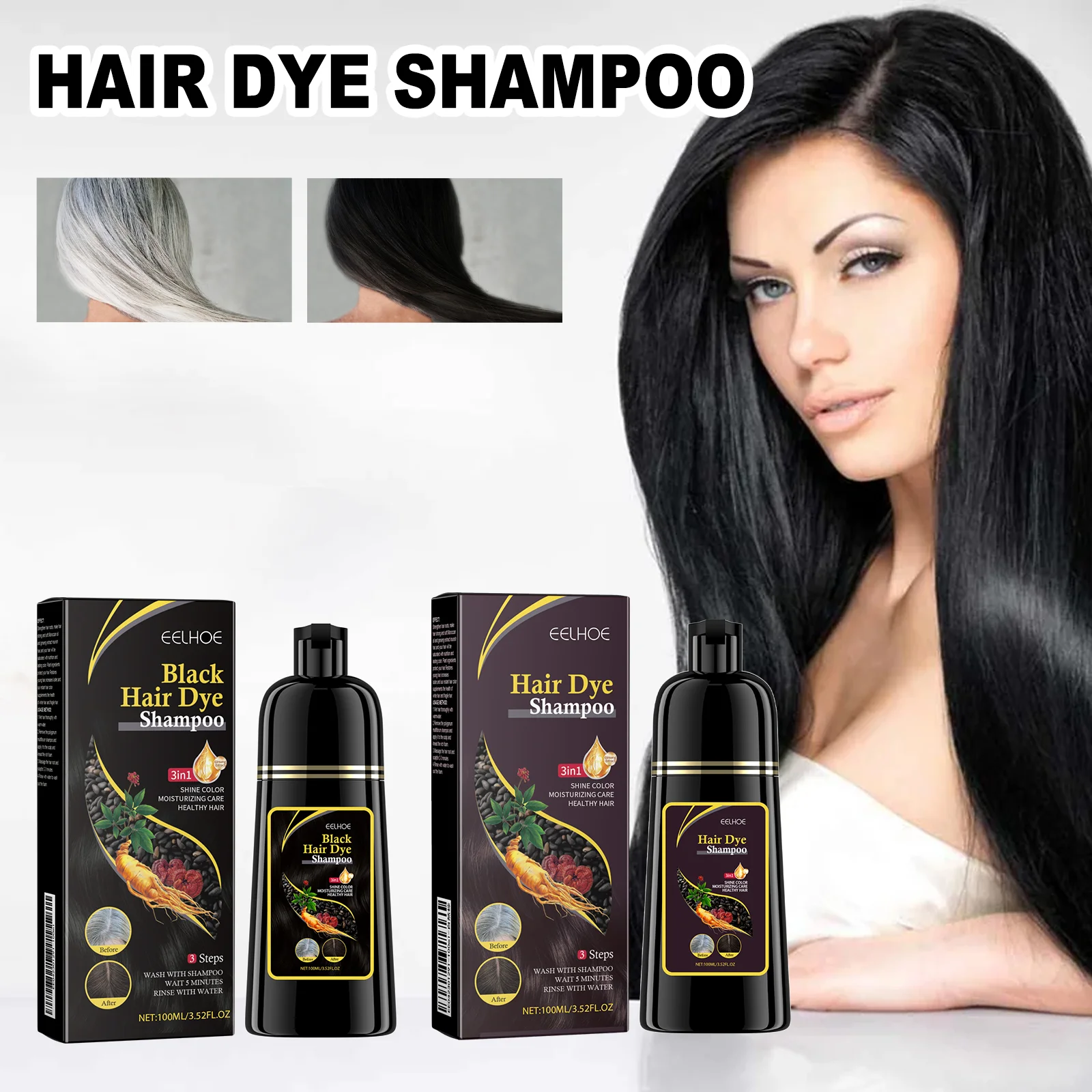 EELHOE Black Hair Shampoo Polygonum Multiflorum Essence - Moisturizing Cleansing & Repairing Hair Care