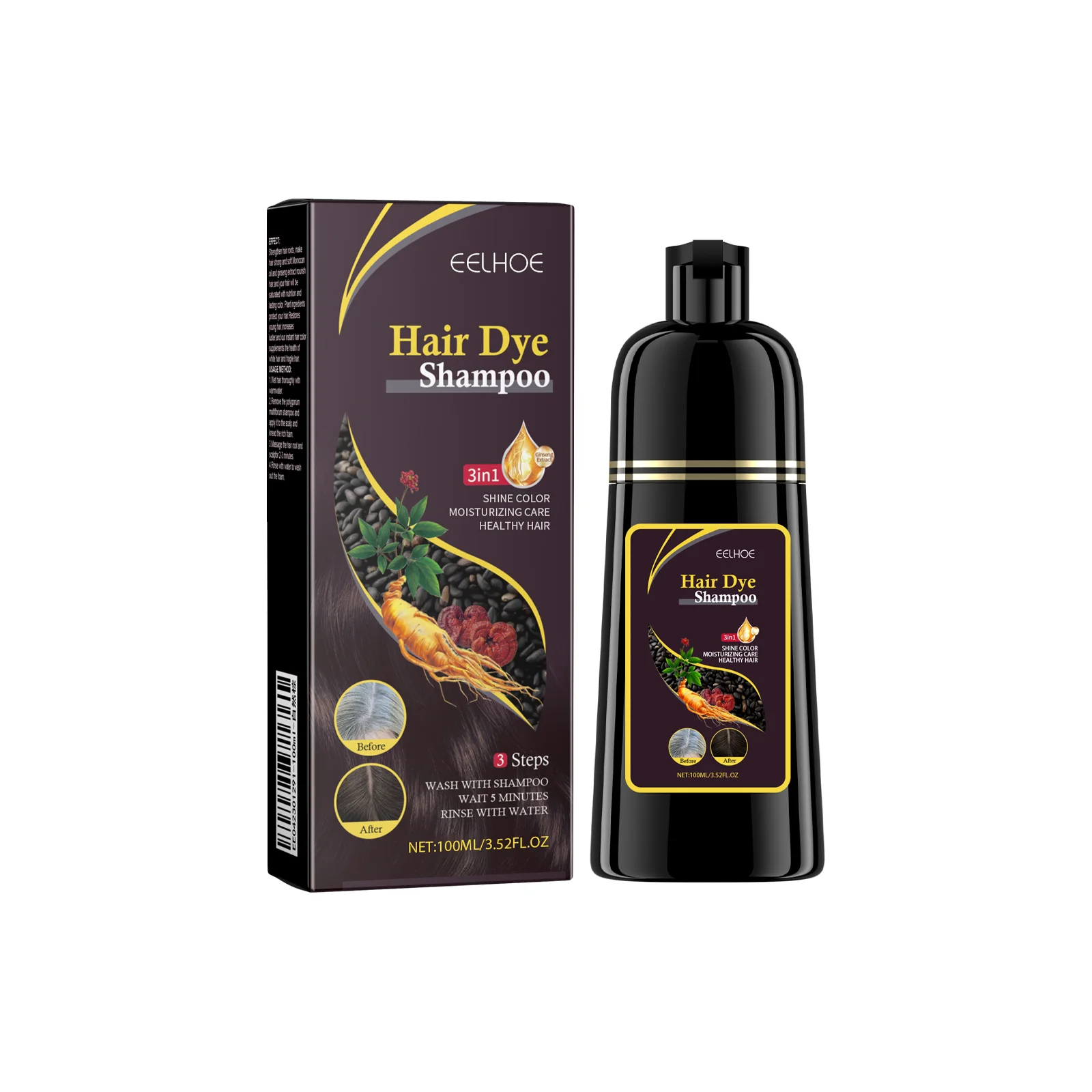 EELHOE Black Hair Shampoo Polygonum Multiflorum Essence - Moisturizing Cleansing & Repairing Hair Care