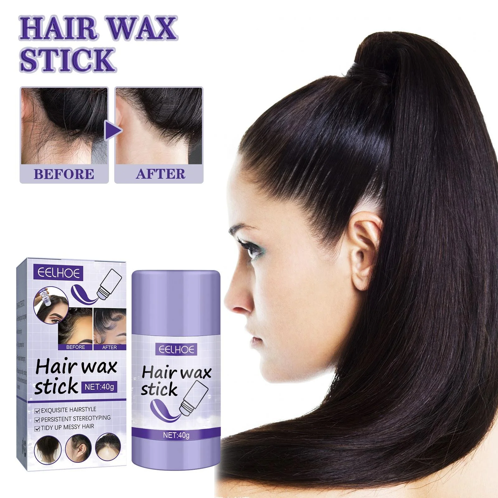 Eelhoe Hair Wax Stick - Small Polish & Detangle Finisher for Broken Hair
