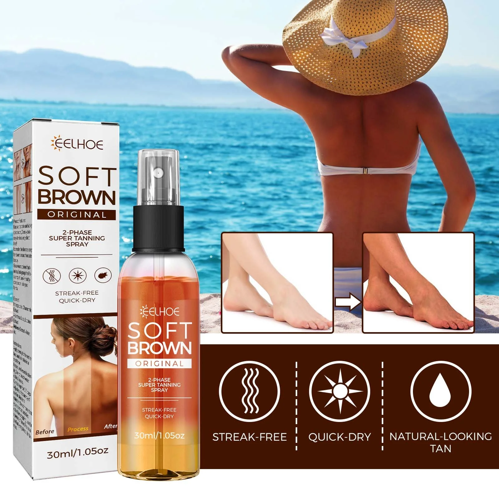 Natural Bronze Tanning Aid Spray with Sunflower, Hazelnut & Walnut Seed Oils - Non-Greasy Instant Tan for Even Coverage