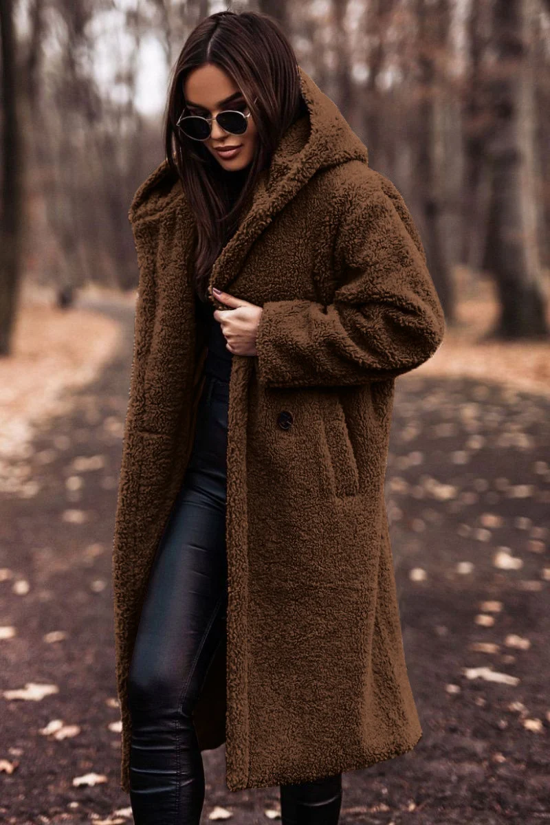 Elegant Long Coat Woman Plush Warm Faux Fleece Coat Autumn Winter Fashion Teddy Jacket Female Teddy Coat Outwear Ladies