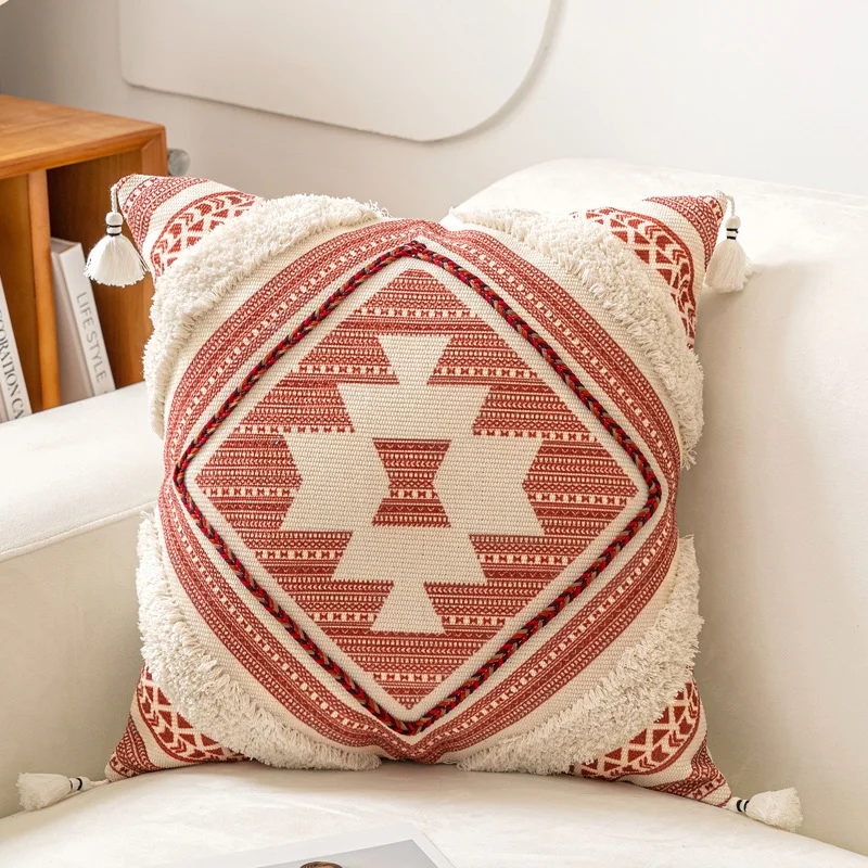 Ethnic Style Cotton and Linen Living Room Sofa Pillow Cover