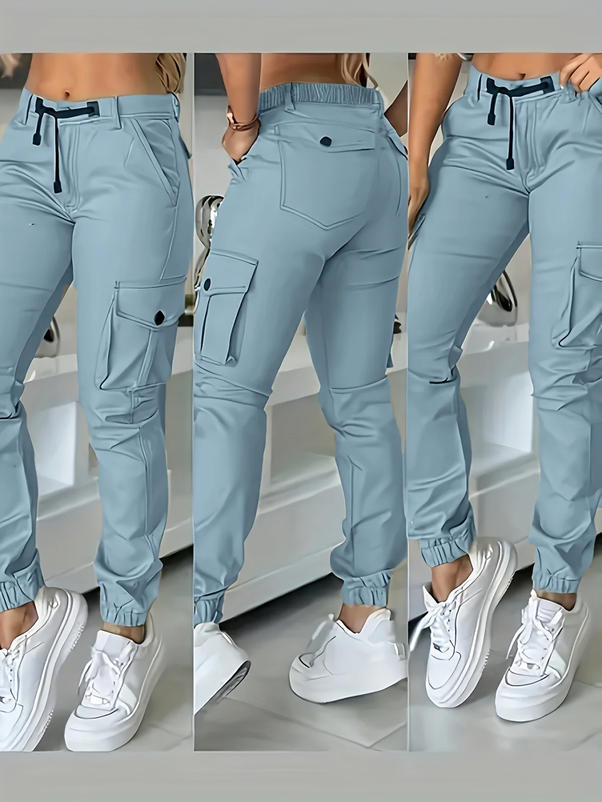 Europe and America Cross Border Fashion Work Clothes Multi-pocket Army Green Ankle-tied Casual Slim Trousers