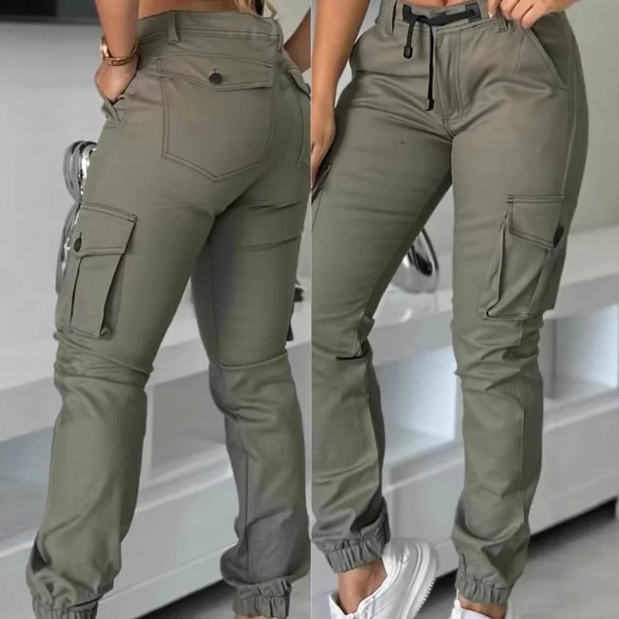 Europe and America Cross Border Fashion Work Clothes Multi-pocket Army Green Ankle-tied Casual Slim Trousers