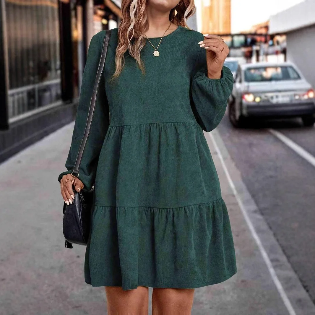 European and American Fashion Autumn and Winter Round Neck Loose Dress