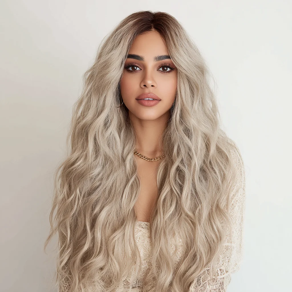 Gray Gradient Wavy Curly Lace Front Wig – High‑Temperature Fiber, 150% Density, T‑Shaped Cap