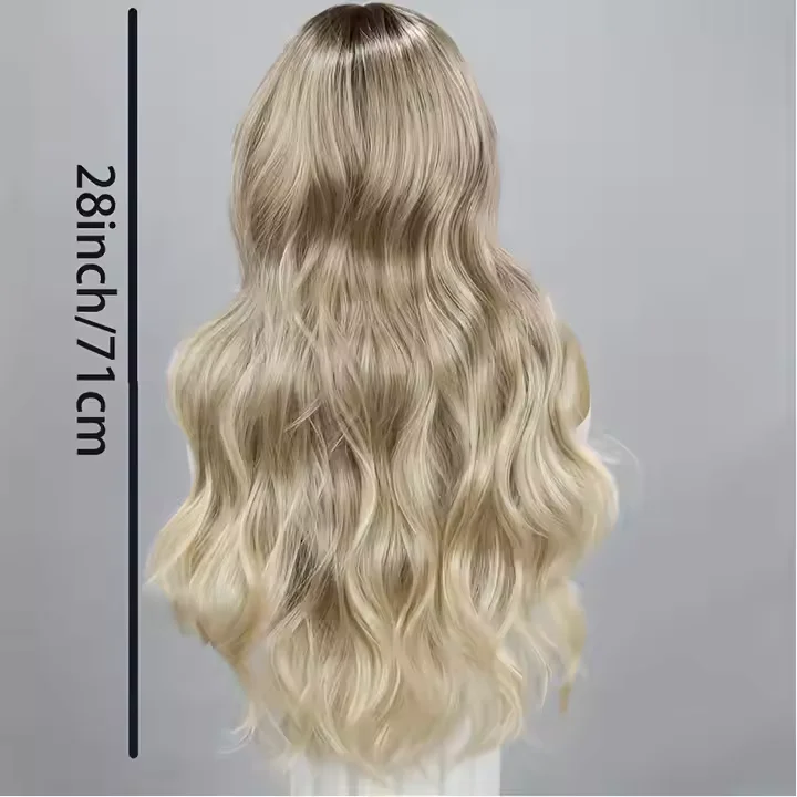 T‑shaped lace front wig with gold gradient wavy curly hair, heat‑resistant synthetic fibers