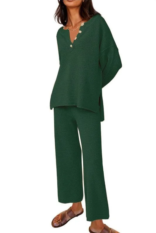 European and American Solid Color Fashion Loose Leisure Suit Two-piece Set
