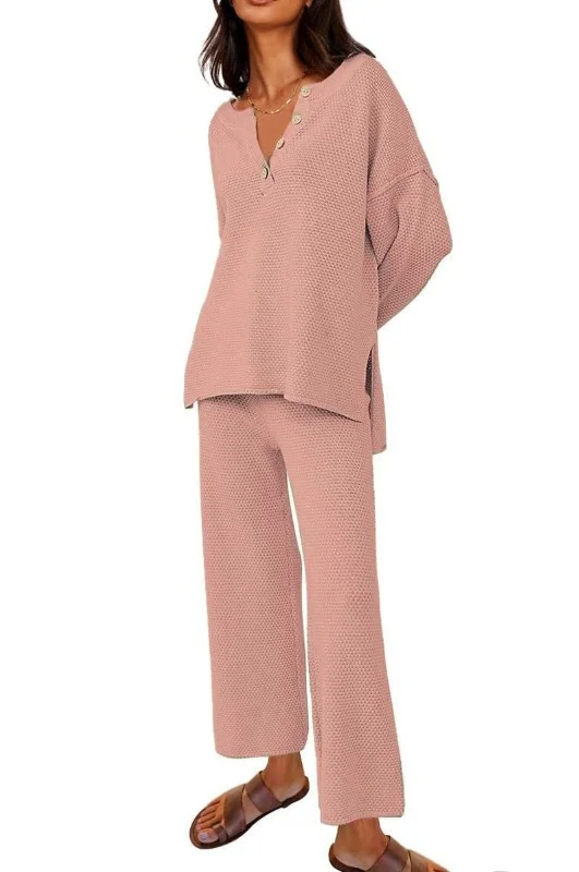 European and American Solid Color Fashion Loose Leisure Suit Two-piece Set