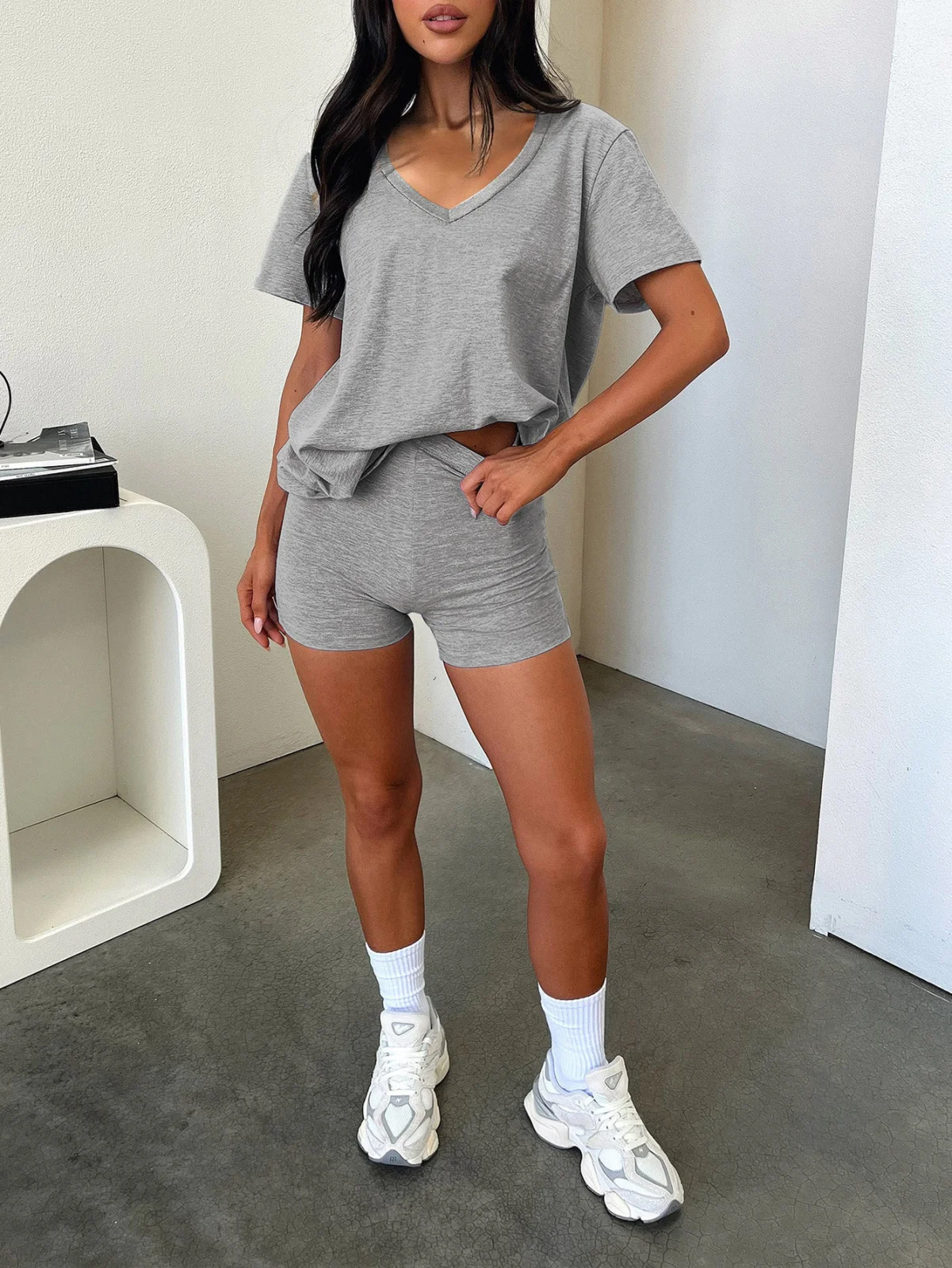 European and American V-neck Casual Temperament Pure Color Fashion Suit