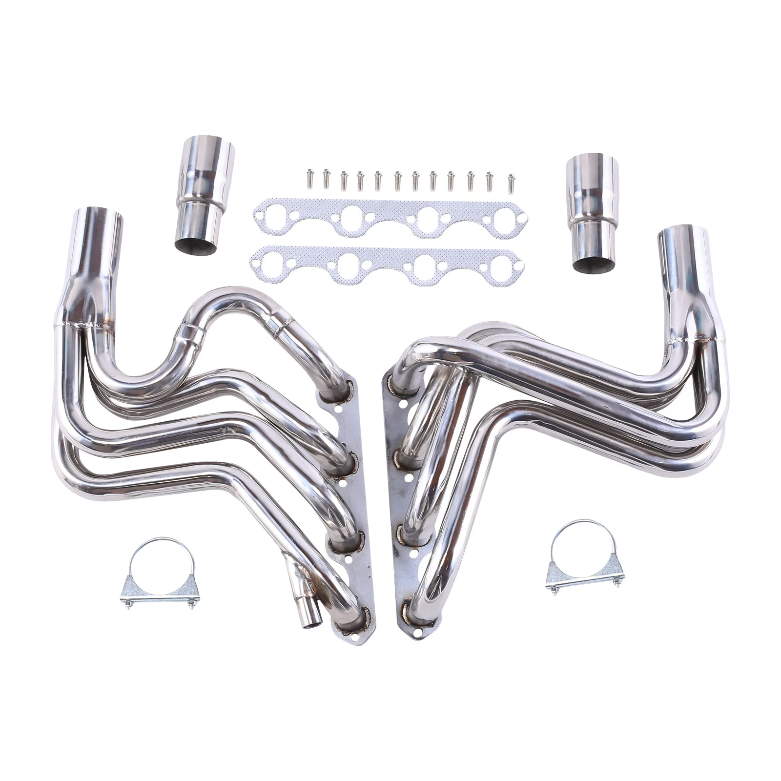 Silver 201 stainless steel exhaust manifold header for 5.8L V8 Ford F150, F250 and Bronco (1987‑1996)