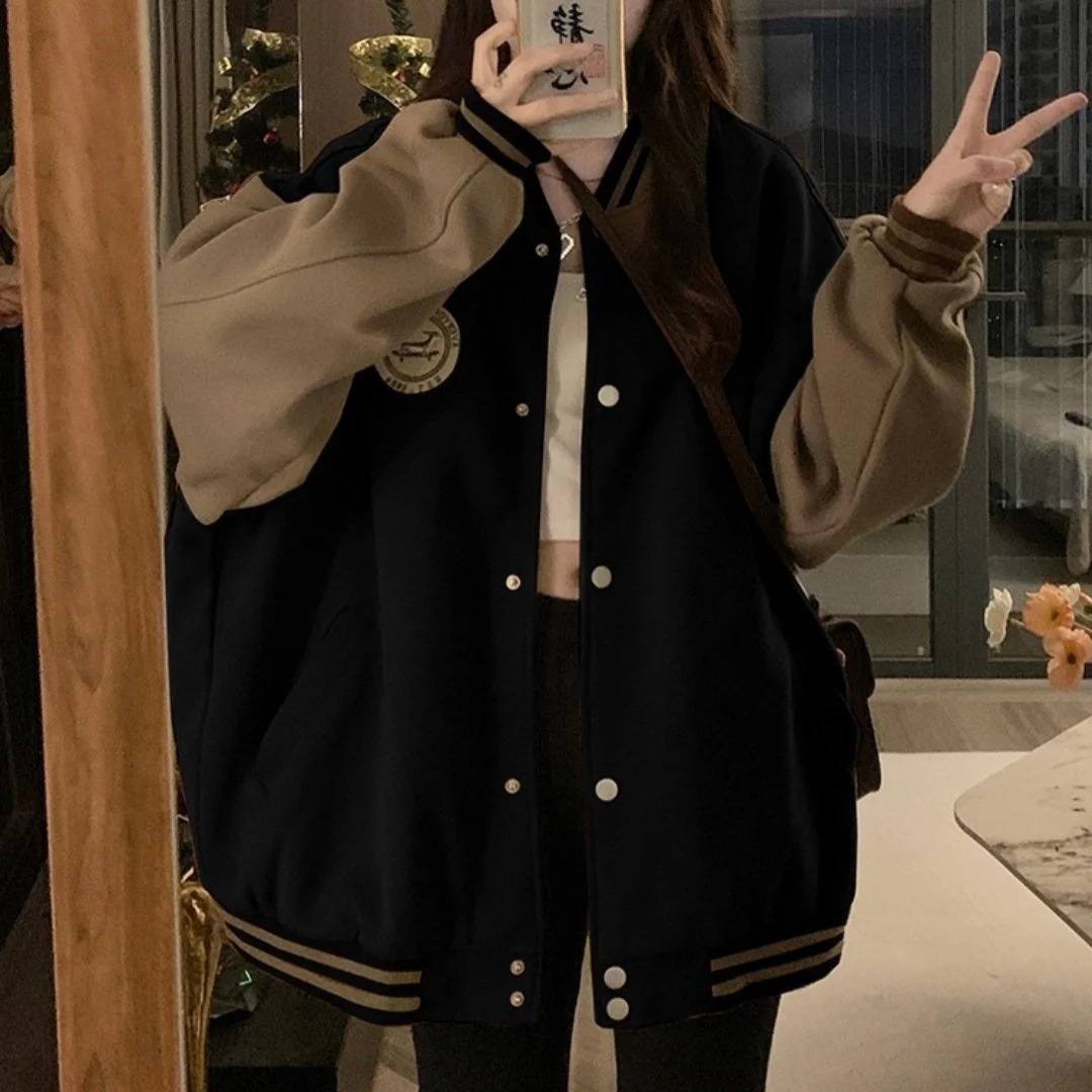 Fashion Baseball Girl Spring and Autumn Clothes Vintage Students' Loose-fitting Coat Jacket