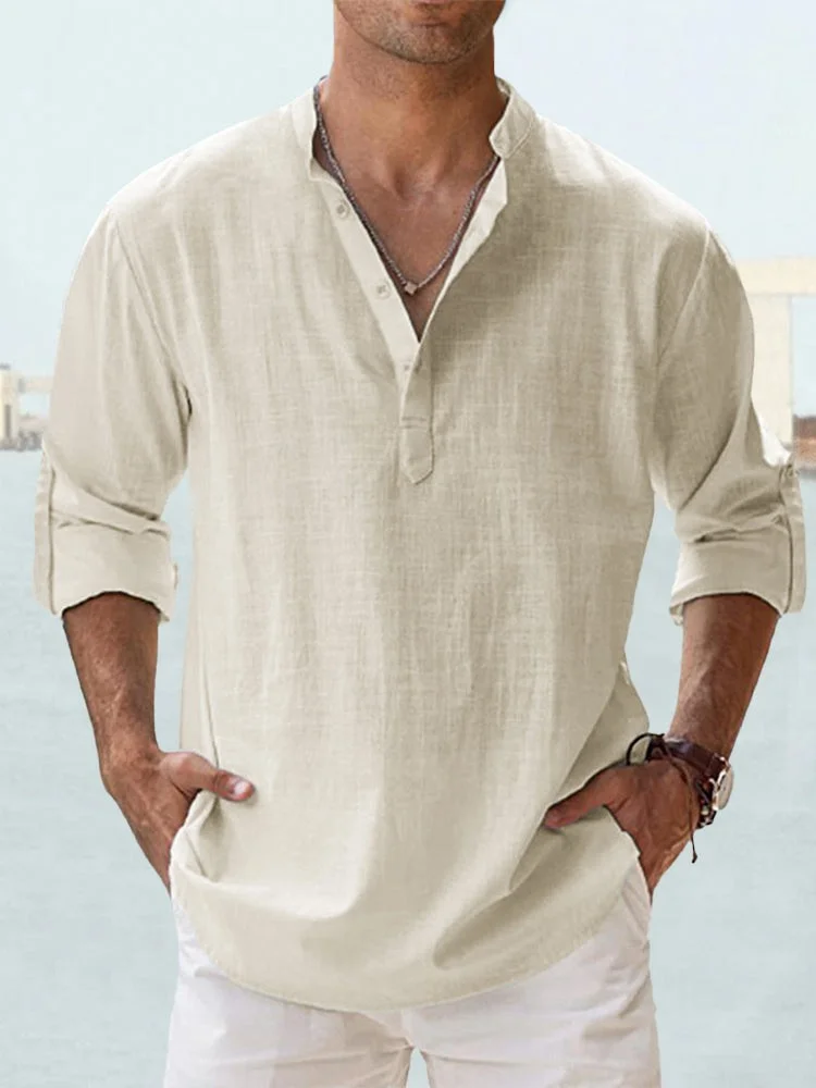 Loose Fit Sports Pullover Shirt with Stand Collar, Long Sleeves, Solid Color