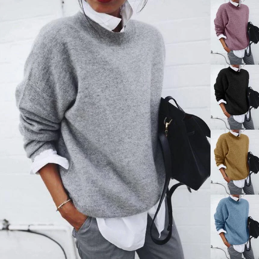 Fashion Long Sleeve Pullover Sweater Fall and Winter Fashion Solid Color Knitted Tops for Women Clothing